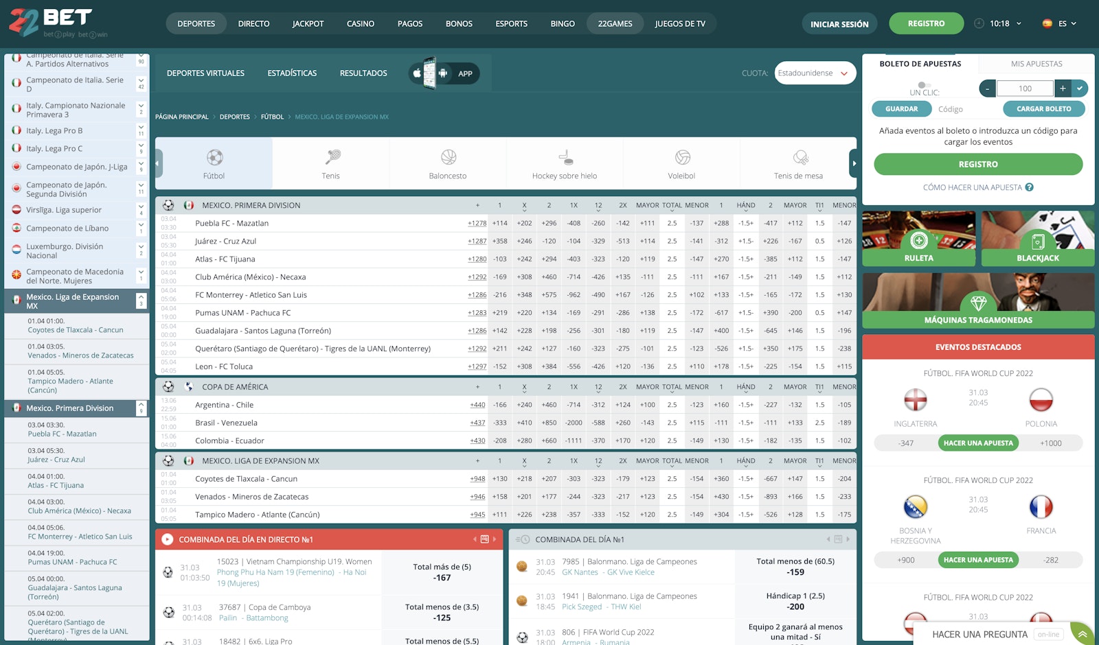 22bet apuestas mexico detalle